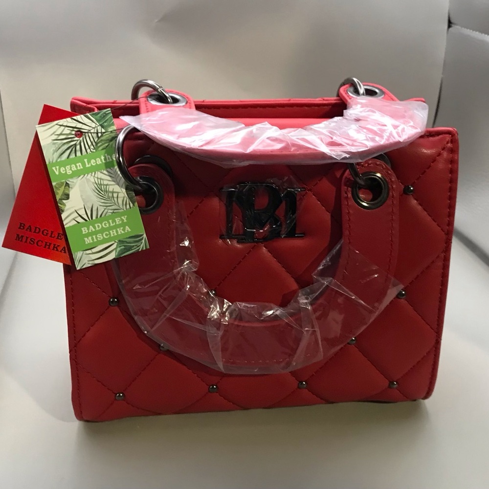 Badgley Mischka Red Quilted Vegan Leather Handbag